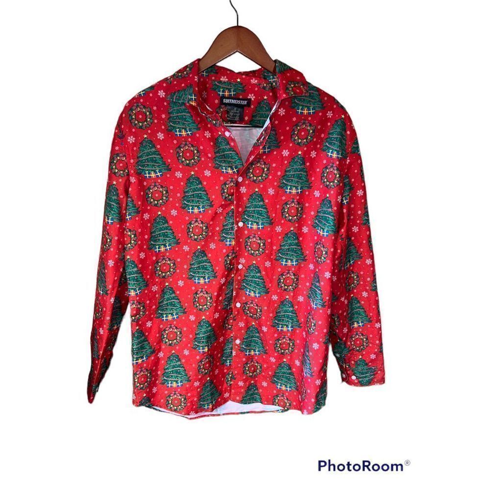 Suitmeister Medium Christmas funny holiday button up dress shirt